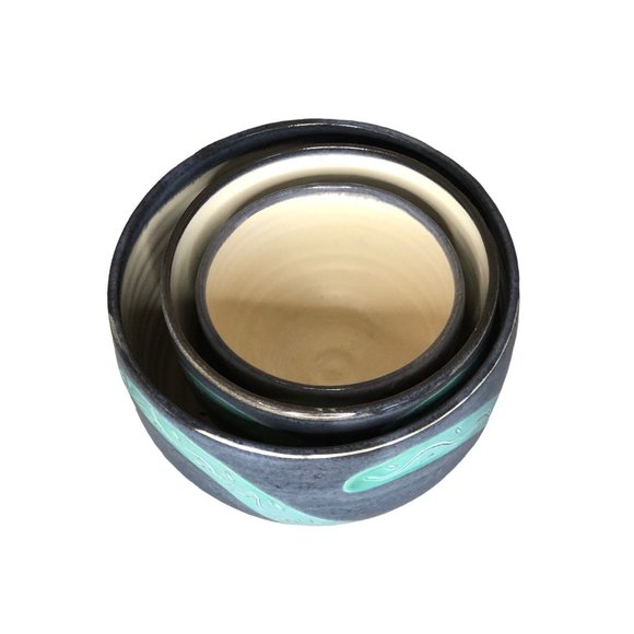 Artisan Pottery Ceramic Nesting Bowls Set Blue Turquoise 1987 Southwestern EUC - Picture 10 of 12